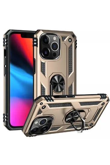 Newface iPhone 13 Pro Max Kılıf Sofya Yüzüklü Silikon Kapak - Gold resmi