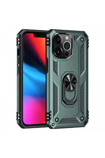 Newface iPhone 13 Pro Max Kılıf Sofya Yüzüklü Silikon Kapak - Yeşil resmi