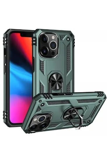 Newface iPhone 13 Pro Max Kılıf Sofya Yüzüklü Silikon Kapak - Yeşil resmi