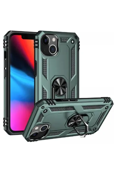 Newface iPhone 13 Kılıf Sofya Yüzüklü Silikon Kapak - Yeşil resmi
