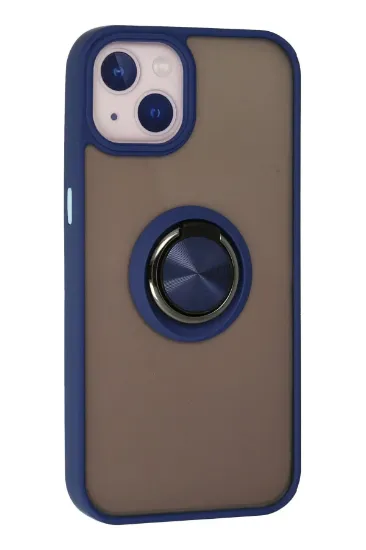 Newface iPhone 13 Kılıf Montreal Yüzüklü Silikon Kapak - Lacivert resmi