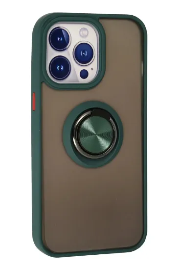 Newface iPhone 13 Pro Kılıf Montreal Yüzüklü Silikon Kapak - Yeşil resmi