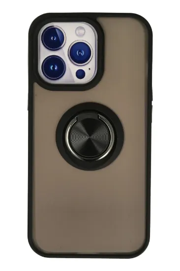 Newface iPhone 13 Pro Max Kılıf Montreal Yüzüklü Silikon Kapak - Siyah resmi