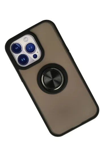 Newface iPhone 13 Pro Max Kılıf Montreal Yüzüklü Silikon Kapak - Siyah resmi