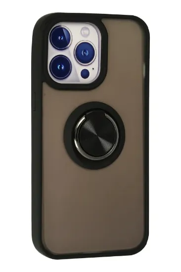 Newface iPhone 13 Pro Max Kılıf Montreal Yüzüklü Silikon Kapak - Siyah resmi