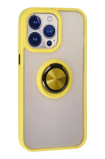 Newface iPhone 13 Pro Max Kılıf Montreal Yüzüklü Silikon Kapak - Sarı resmi
