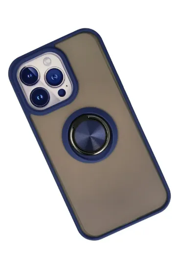Newface iPhone 13 Pro Max Kılıf Montreal Yüzüklü Silikon Kapak - Lacivert resmi