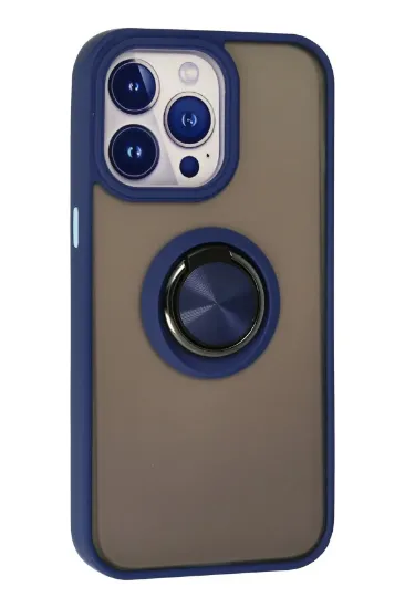 Newface iPhone 13 Pro Max Kılıf Montreal Yüzüklü Silikon Kapak - Lacivert resmi