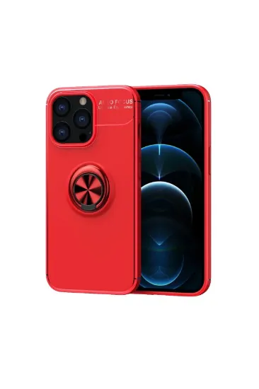 Newface iPhone 13 Pro Max Kılıf Range Yüzüklü Silikon - Kırmızı resmi