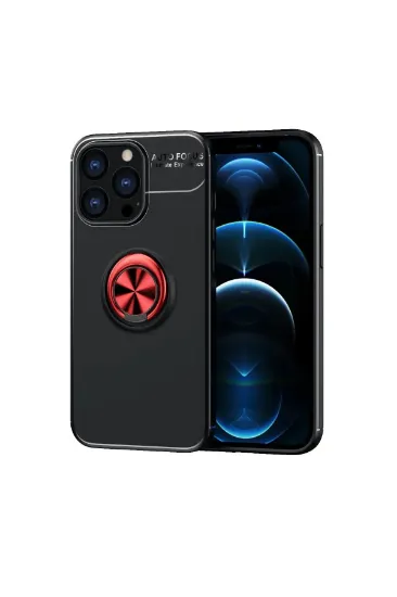 Newface iPhone 13 Pro Kılıf Range Yüzüklü Silikon - Siyah-Kırmızı resmi