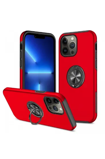 Newface iPhone 13 Pro Kılıf Elit Yüzüklü Kapak - Kırmızı resmi