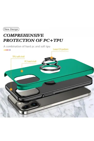 Newface iPhone 13 Pro Kılıf Elit Yüzüklü Kapak - Yeşil resmi