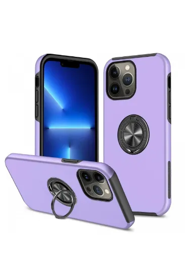 Newface iPhone 13 Pro Kılıf Elit Yüzüklü Kapak - Mor resmi