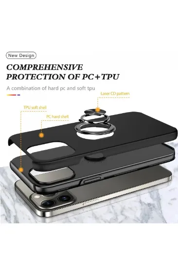 Newface iPhone 13 Pro Max Kılıf Elit Yüzüklü Kapak - Siyah resmi