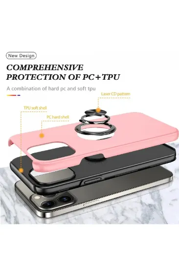Newface iPhone 13 Pro Max Kılıf Elit Yüzüklü Kapak - Pembe resmi