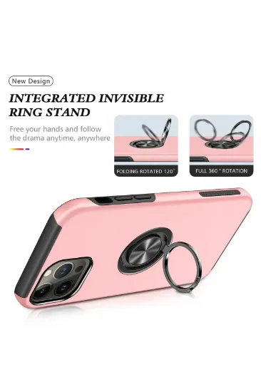 Newface iPhone 13 Pro Max Kılıf Elit Yüzüklü Kapak - Pembe resmi