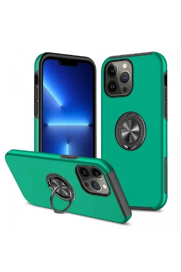Newface iPhone 13 Pro Max Kılıf Elit Yüzüklü Kapak - Yeşil resmi