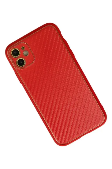 Newface iPhone 12 Kılıf Coco Karbon Silikon - Kırmızı resmi