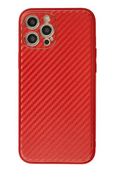 Newface iPhone 12 Pro Max Kılıf Coco Karbon Silikon - Kırmızı resmi