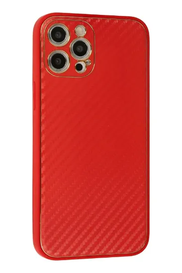 Newface iPhone 12 Pro Max Kılıf Coco Karbon Silikon - Kırmızı resmi