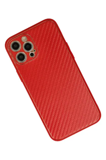 Newface iPhone 12 Pro Max Kılıf Coco Karbon Silikon - Kırmızı resmi