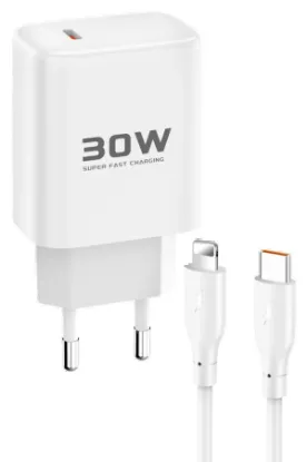 Joko JK89 30W Type-C Çıkışlı Ekstra DC66 1M Type-C to Lightning  Kablolu PD Şarj Cihazı - Beyaz resmi