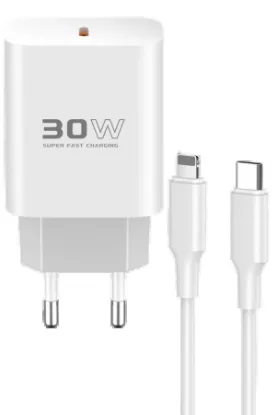 Konfulon C87C 30W Type-C Çıkışlı Ekstra DL50 1M Type-C to Lightning Kablolu PD Şarj Cihazı - Beyaz resmi