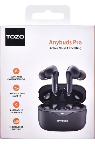 Tozo Anybuds Pro Aktif Gürültü Engelleyici Özellikli Bluetooth 5.3 Kablosuz TWS Airpods Kulaklık - Siyah resmi