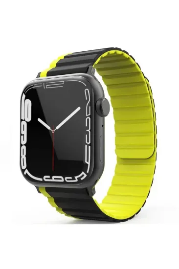 Movenchy Apple Watch 42mm MO-WB1 Çift Renk Mıknatıslı Silikon Kordon - Siyah-Sarı resmi