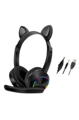 Karler Bass AKZ020 Kafa Üstü Işıklı Kedi Kulaklık - Siyah resmi