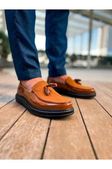 CH002 RST Loafer Verniciata Erkek Ayakkabı TABA resmi
