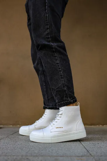 CH029 CBT Vulcanized Lace Up Erkek Bot BEYAZ resmi