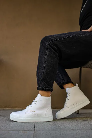 CH029 CBT Vulcanized Lace Up Erkek Bot BEYAZ resmi