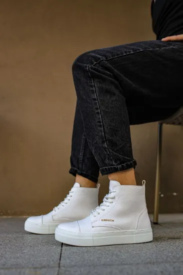 CH029 CBT Vulcanized Lace Up Erkek Bot BEYAZ resmi