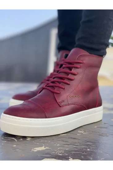 CH029 CBT Vulcanized Lace Up Erkek Bot BORDO resmi