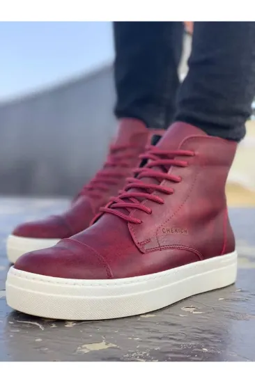 CH029 CBT Vulcanized Lace Up Erkek Bot BORDO resmi