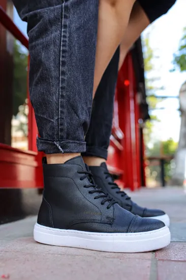 CH029 CBT Vulcanized Lace Up Erkek Bot SIYAH resmi
