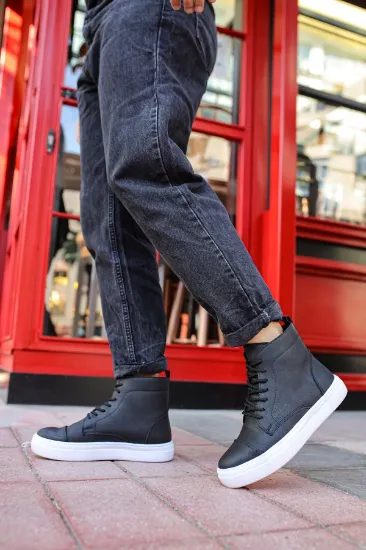 CH029 CBT Vulcanized Lace Up Erkek Bot SIYAH resmi