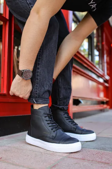 CH029 CBT Vulcanized Lace Up Erkek Bot SIYAH resmi