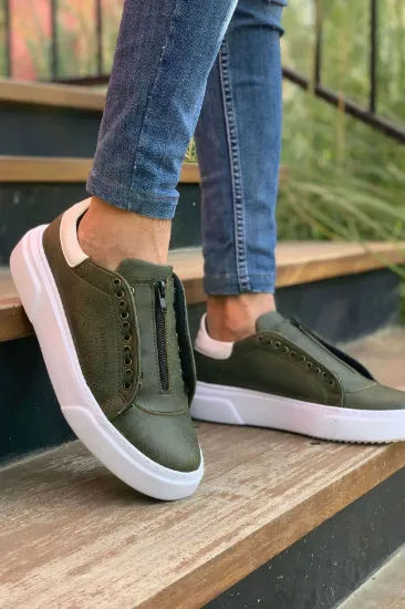 CH092 GBT Zip Style Erkek Ayakkabı HAKI/BEYAZ resmi
