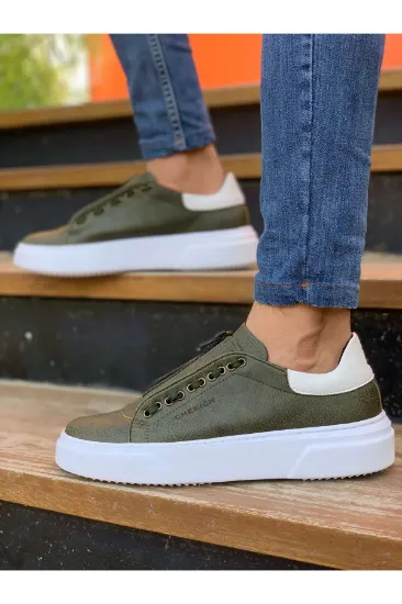 CH092 GBT Zip Style Erkek Ayakkabı HAKI/BEYAZ resmi