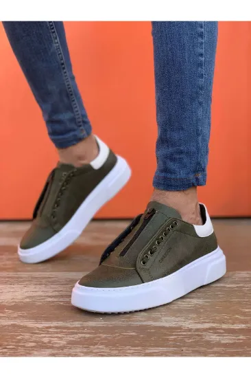CH092 GBT Zip Style Erkek Ayakkabı HAKI/BEYAZ resmi