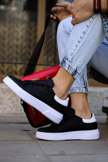 CH092 GBT Zip Style Erkek Ayakkabı SIYAH/BEYAZ resmi