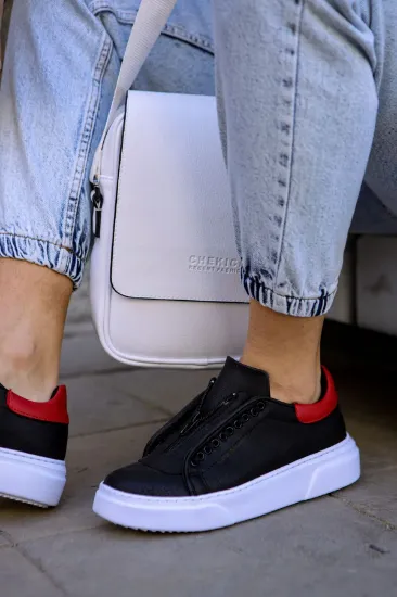 CH092 GBT Zip Style Erkek Ayakkabı SIYAH/KIRMIZI resmi