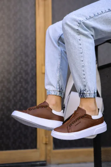 CH092 GBT Zip Style Erkek Ayakkabı TABA/BEYAZ resmi