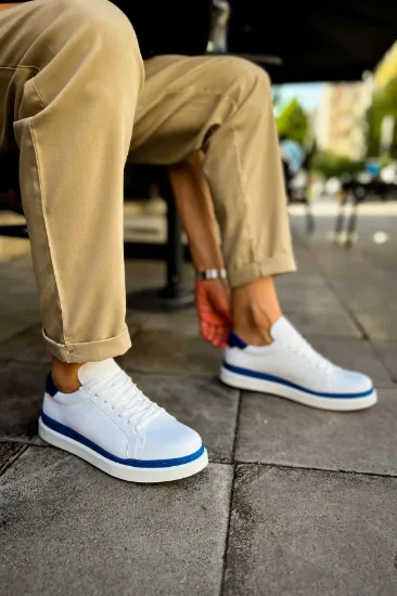 CH979 Santoni GBT Spor Erkek Ayakkabı BEYAZ/MAVI resmi