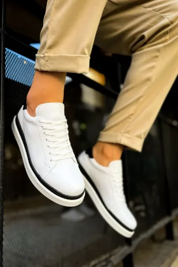 CH979 Santoni GBT Spor Erkek Ayakkabı BEYAZ/SIYAH resmi