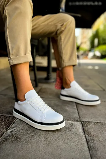 CH979 Santoni GBT Spor Erkek Ayakkabı BEYAZ/SIYAH resmi