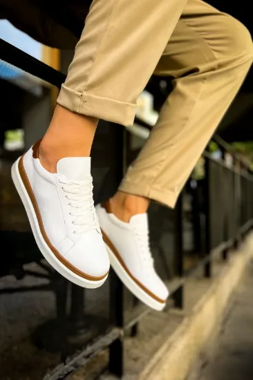 CH979 Santoni GBT Spor Erkek Ayakkabı BEYAZ/TABA resmi