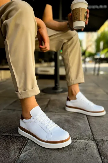 CH979 Santoni GBT Spor Erkek Ayakkabı BEYAZ/TABA resmi